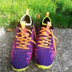 Vibrant Purple and Orange Athletic Shoes